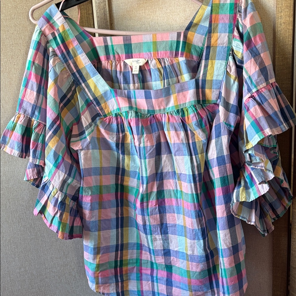 FINAL MARKDOWN Terra & Sky Multicolor Plaid Blouse ox nwt